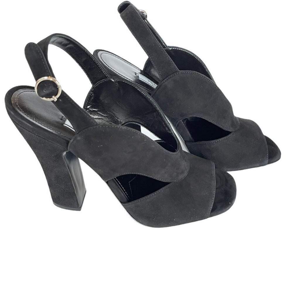 Prada Collection 1X890L Comoscio Women's Black Suede High‎ Heel shoes, 38.5 - Picture 7 of 13